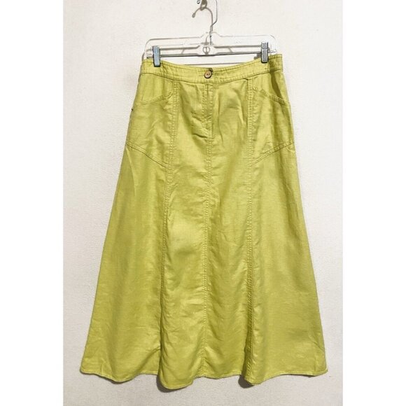 Sigrid Olsen Skirt Womens 8 Chartreuse Green Linen Blend A Line Midi Boho Y2K - Picture 1 of 5